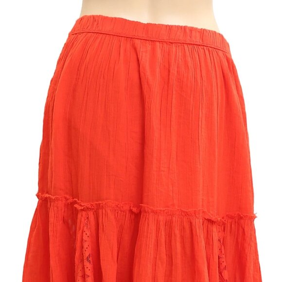 Free People Free-est Aimee Maxi Skirt Sheer Lace Tiered High Rise Red S 283580 - Picture 7 of 8